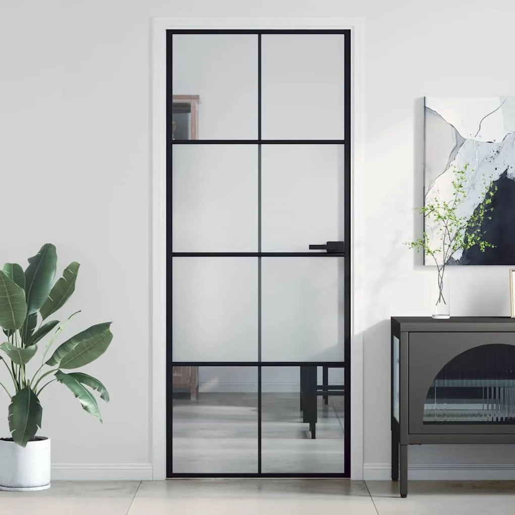 vidaXL Porta interior 83x201,5 cm vidro temperado e alumínio preto