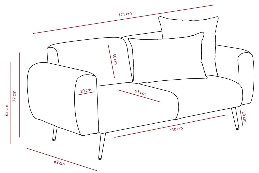 Sofá de 2 Lugares Side – Antracite – 171x77x82 cm