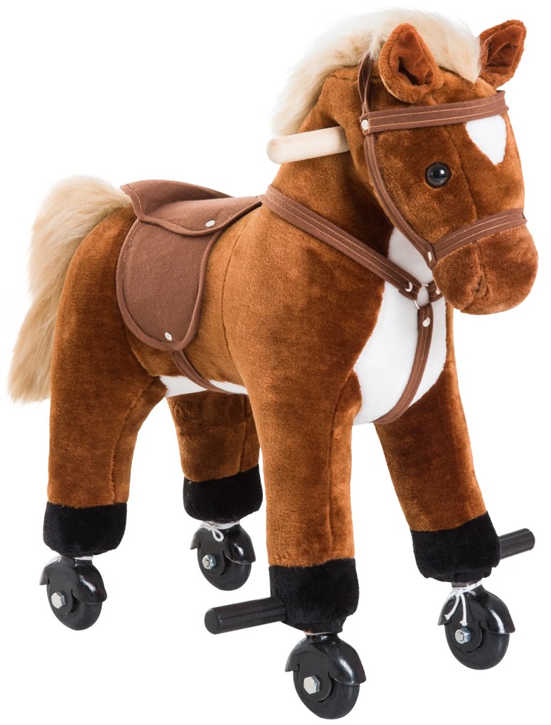 Cavalo para Crianças acima de 36 Meses com Rodas Sons de Relincho e Pedais Carga 60 kg 55x23x60 cm Castanho