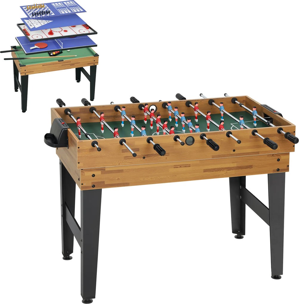 SPORTNOW Mesa Multijogos 13 em 1 Mesa de Jogo com Matraquilho Bilhar Ping-Pong Hóquei Xadrez Damas Backgammon e Acessórios 121x109x80 cm Madeira e Preto | Aosom Portugal