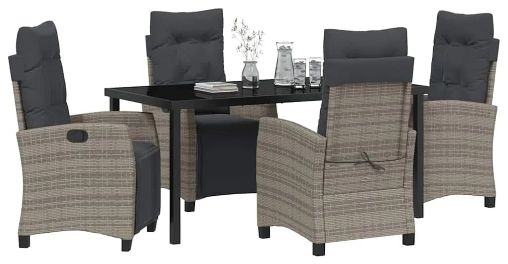 Conjunto de Jantar de Jardim com 5 Peças em Polyrattan Cinza