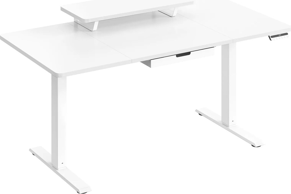 Secretária elétrica com altura ajustável, 140 x 70 x (72-120) cm, suporte para monitor branca