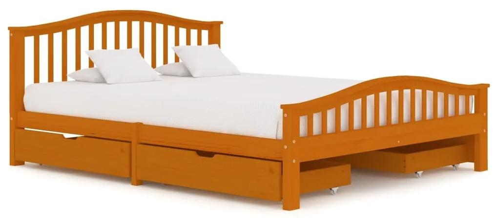 Estrutura cama c/ 4 gavetas 160x200cm pinho maciço castanho mel
