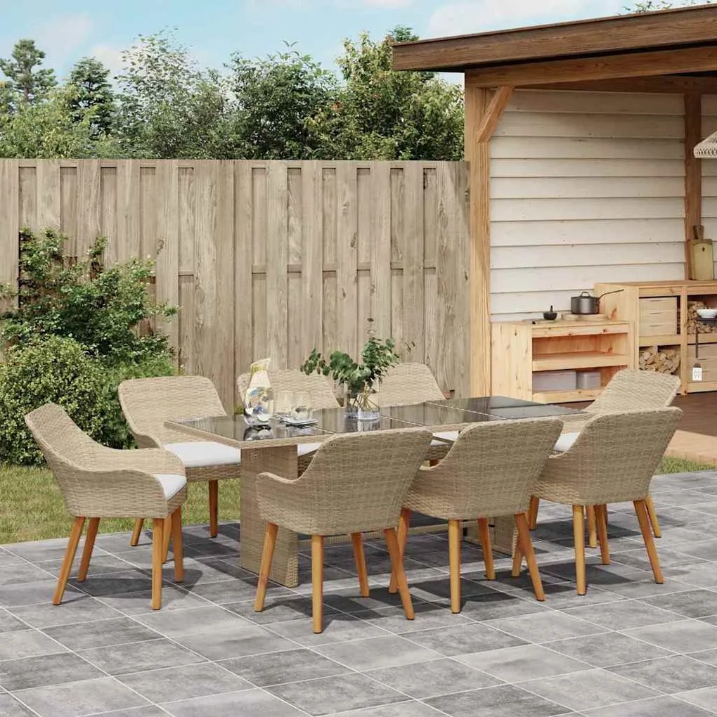 Conjunto de Jantar de 9 Peças Bege em Rattan Sintético