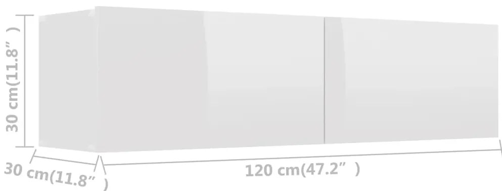 Móvel de TV 120x30x30 cm derivados de madeira branco brilhante