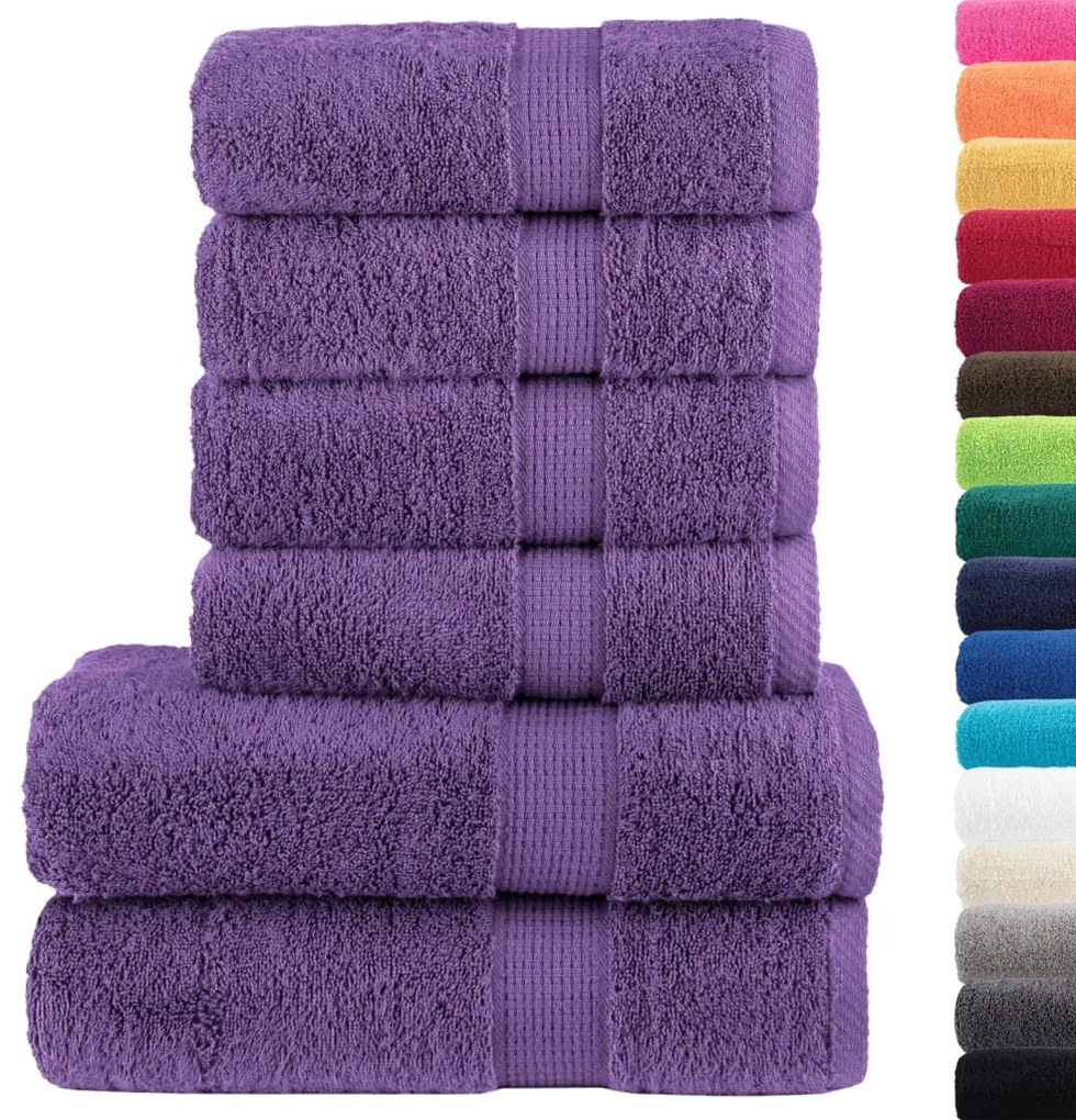 6pcs Conjunto toalhas banho premium SOLUND 600 gsm roxo