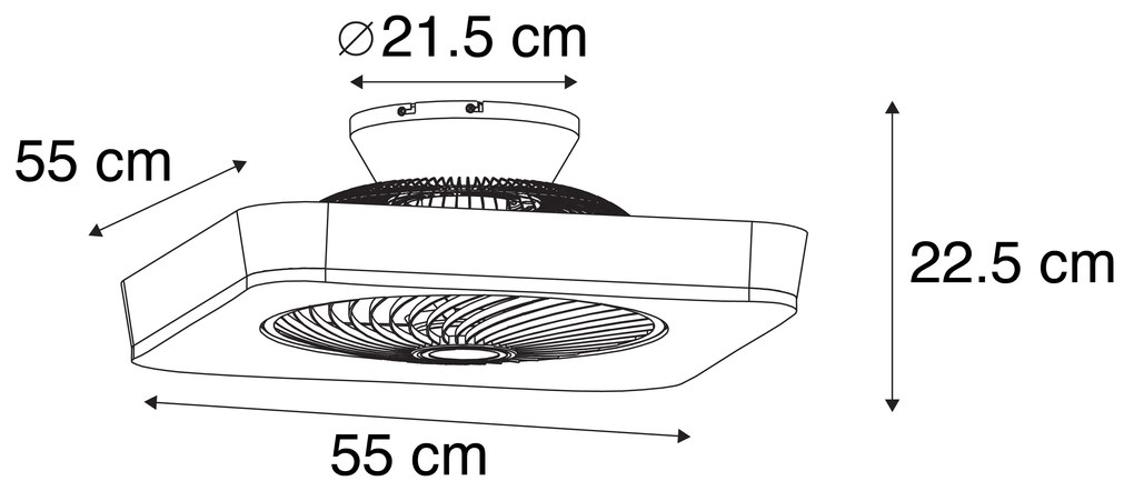 Ventilador de teto quadrado preto com LED regulável - Climo Design