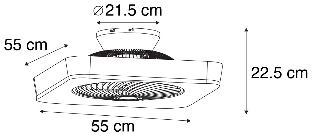 Ventilador de teto quadrado preto incl. LED regulável - Climo Design