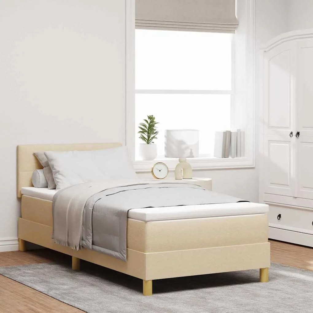 vidaXL Cama Box Spring LED com colchão Creme 100 x 200 cm tecido