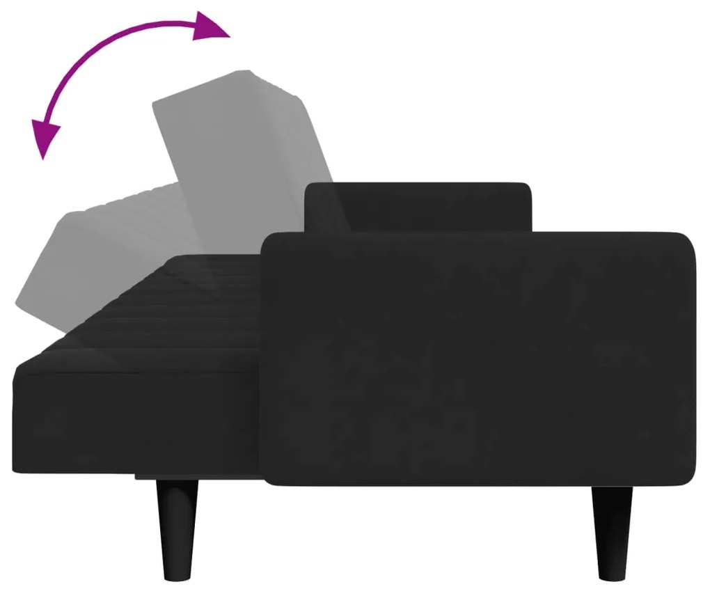 Sofá-cama 2 lugares c/ apoio de pés veludo preto