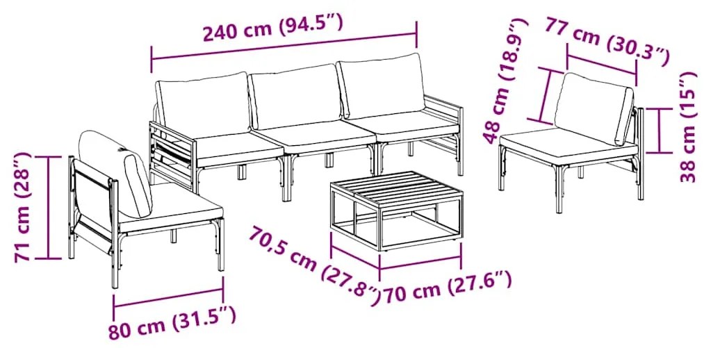 Conjunto de Sofá de Jardim 6 pcs Cinzento-escuro Aço