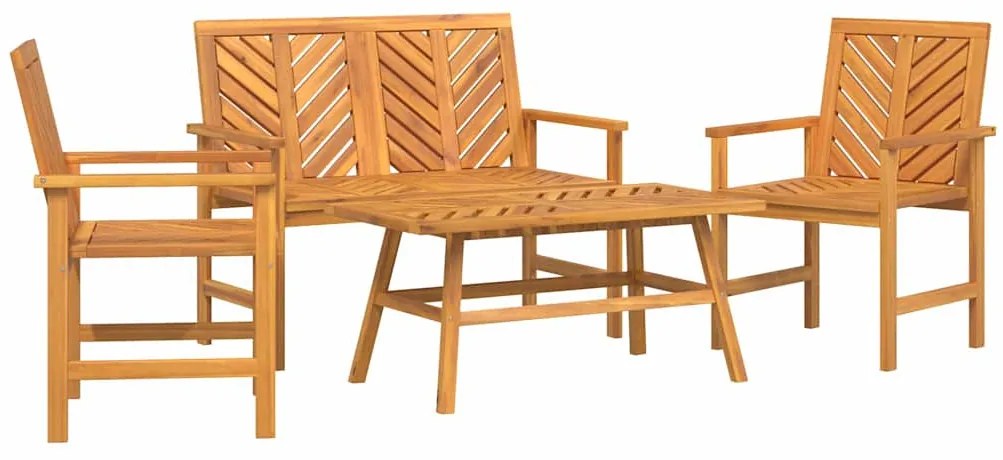Conjunto de Lounge para Jardim de 4 Peças de Madeira Sólida de Acácia