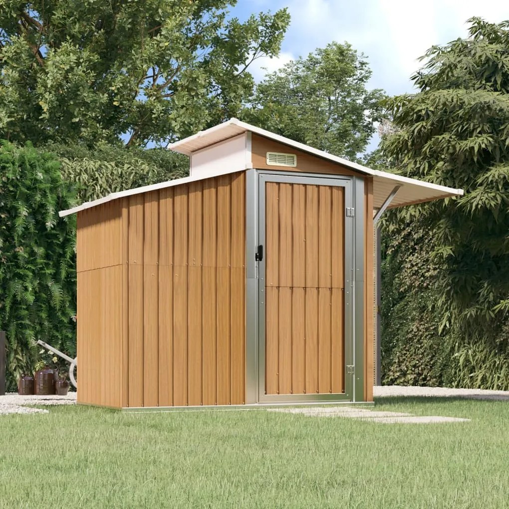 316245 vidaXL Abrigo de jardim 270x130x208,5 cm aço galvanizado castanho