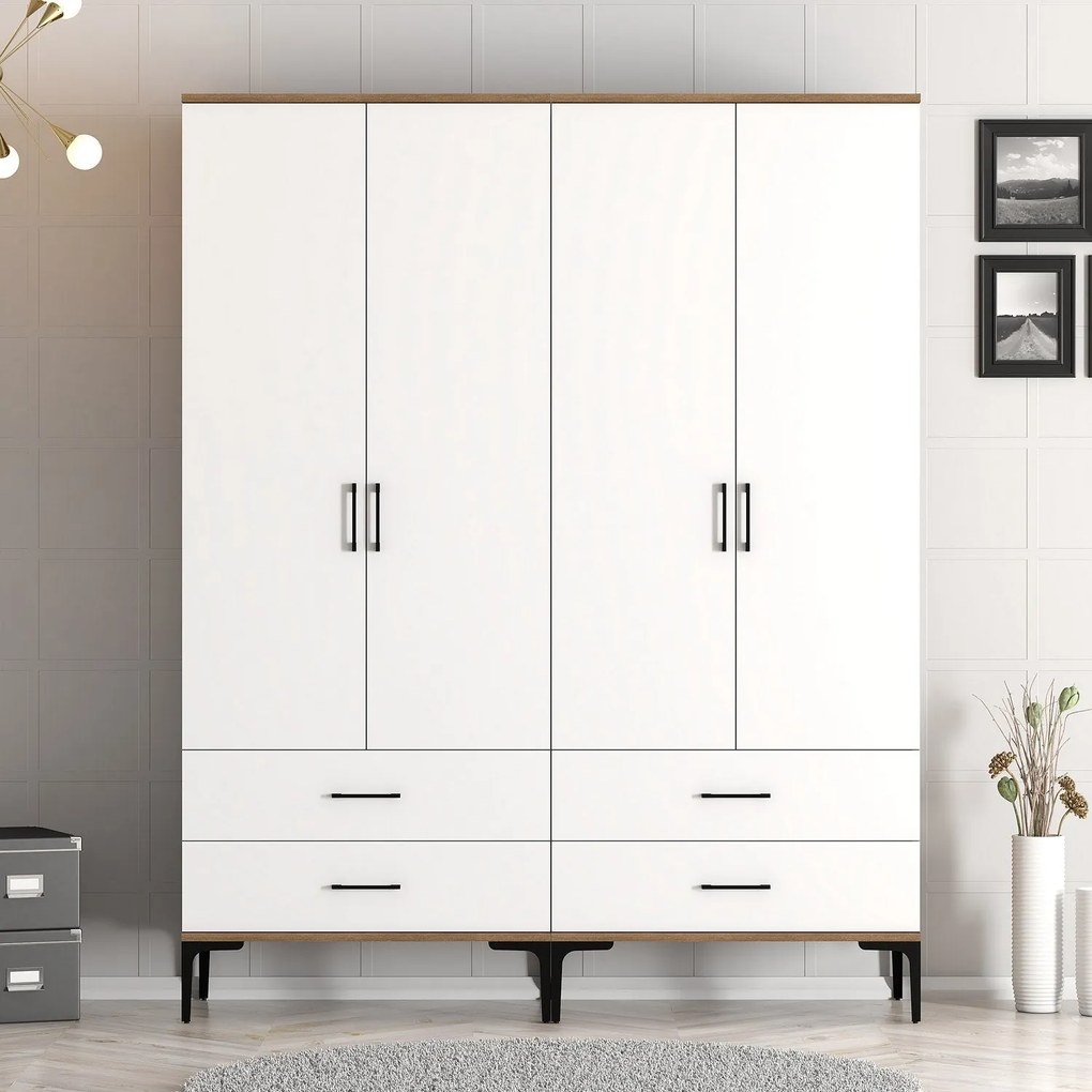 Roupeiro Kumsal TT – Nogueira e Branco – 160 cm x 47,5 cm x 201,4 cm