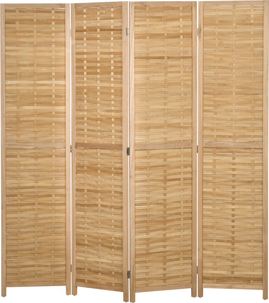Biombos de madeira para divisão de espaços, divisória dobrável com 4 painéis de bambu, 160 x 170 cm, tom claro natural
