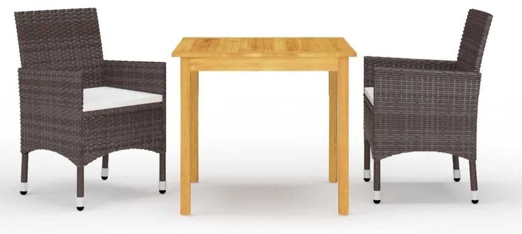 3 pcs conjunto de jantar para jardim com almofadões castanho