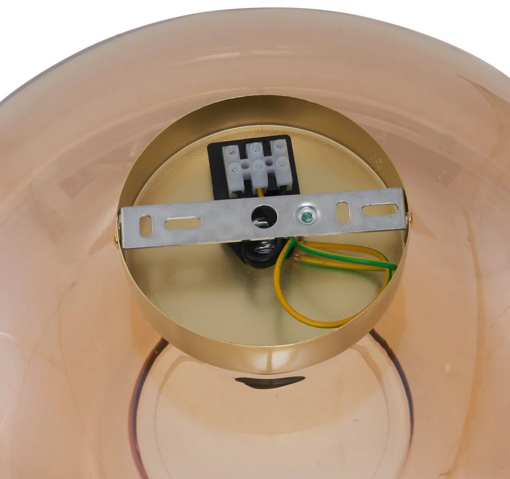 Candeeiro de Teto Art Déco Latão com Vidro Âmbar 40cm - Busa