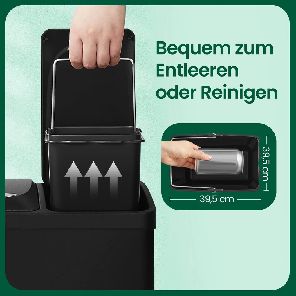 Caixote do lixo para cozinha 3 compartimentos x 8 L, 47 x 28,3 x 39,5 cm preto