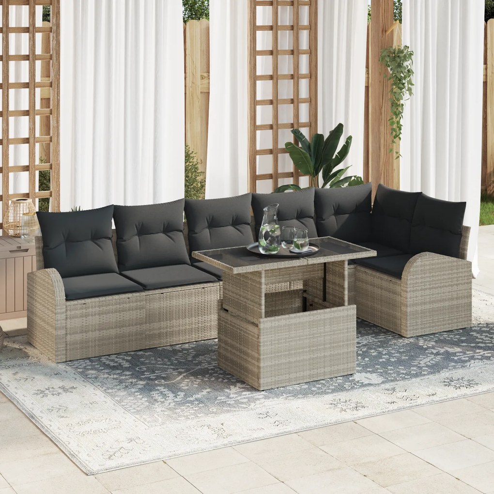 Conjunto de Sofá de Jardim vidaXL com Almofadas Cinza Claro Rattan Sin