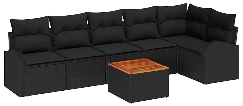 Conjunto de Sofá de Jardim de 7 Peças com Almofadas Preto Rattan Sinté