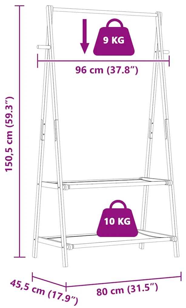 Roupeiro com prateleiras 96x45,5x150,5 cm bambu