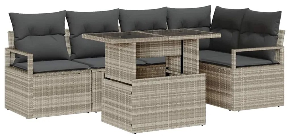 Conjunto de Sofá de Jardim de 6 Peças com Almofadas Rattan Cinza Claro