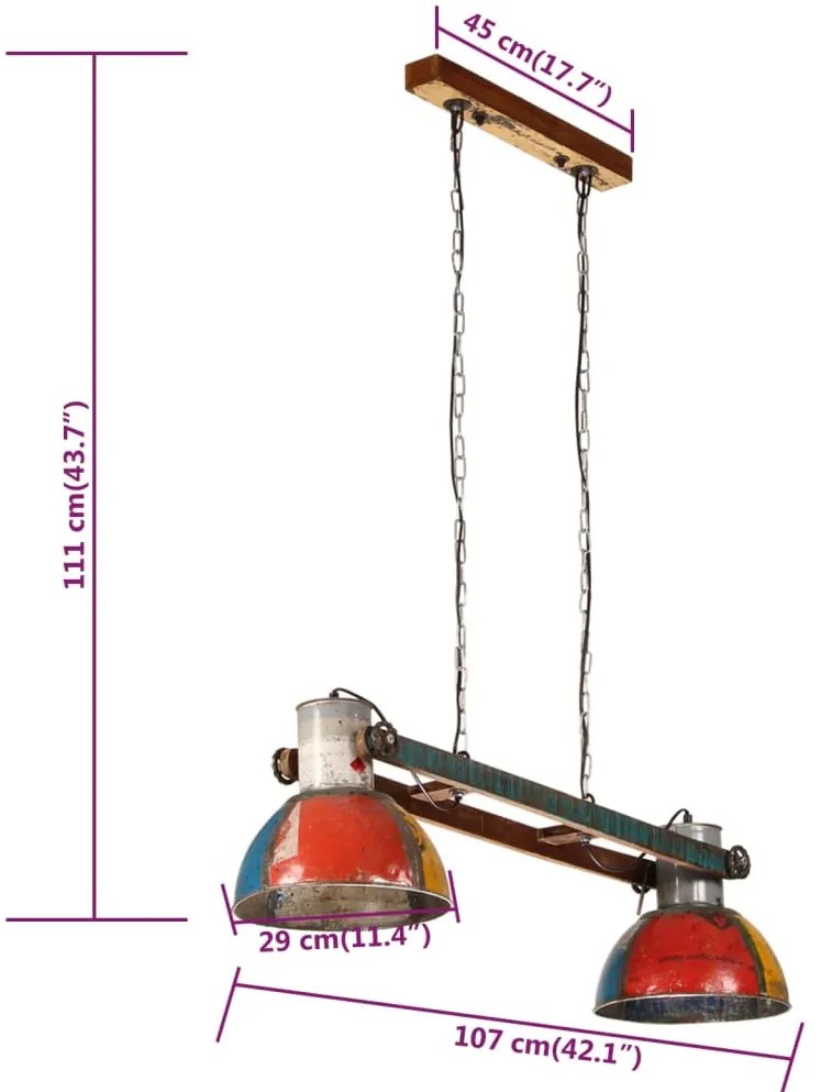 Candeeiro suspenso industrial 25W 111 cm E27 multicor