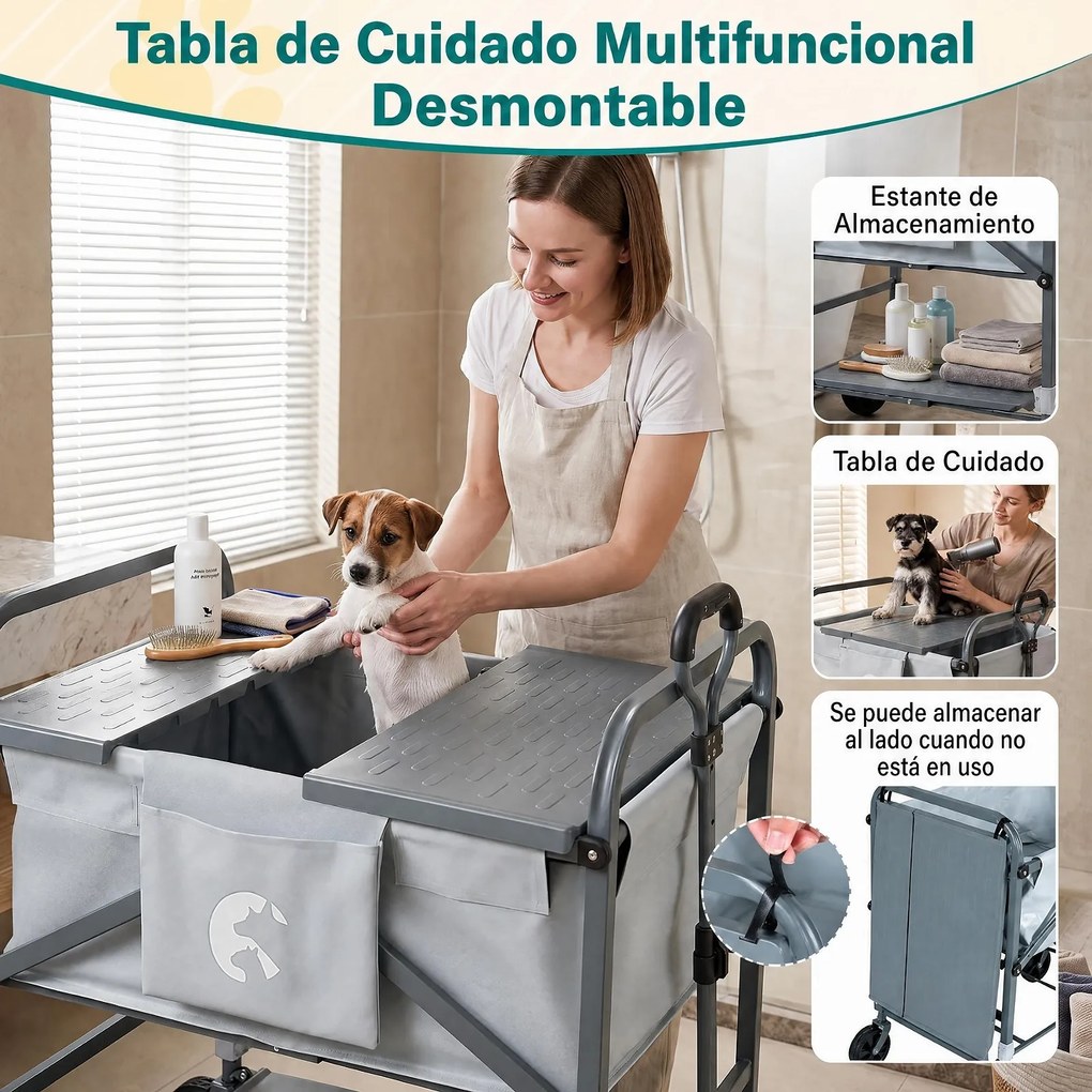 Banheira para Cães Dobrável, 88 x 51,5 x 83-101 cm, Altura Regulável, Cinzento