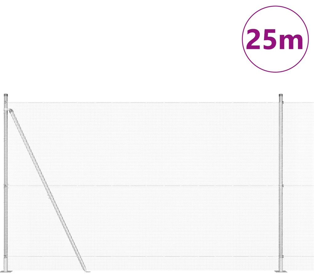 Cerca de Arame Soldado com 13 Postes Flangeados 1,5x25 m Aço Galvaniza