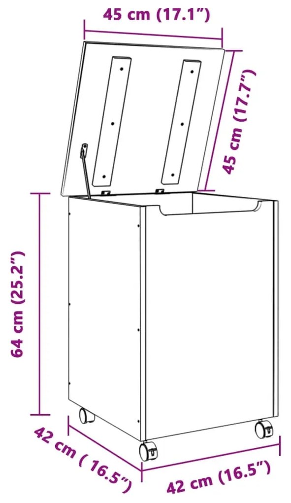 Cesto de roupa com rodas RANA 45x45x64 cm pinho maciço branco