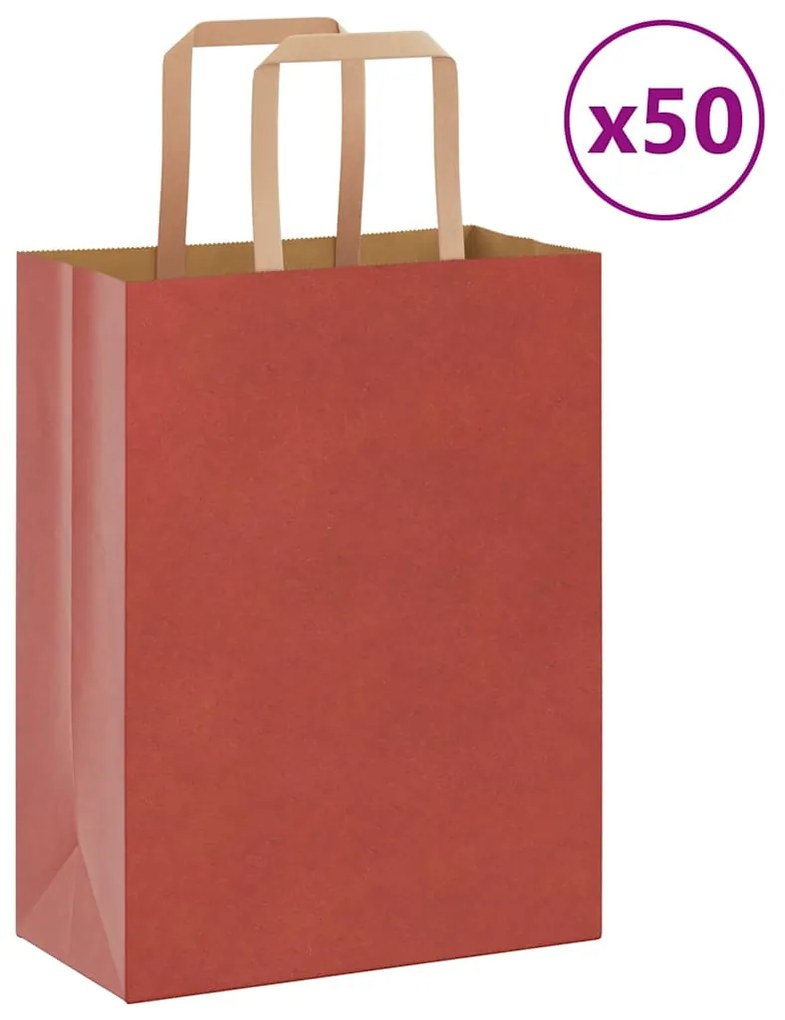 vidaXL Sacos de papel 50 unid com alças vermelhas 21x11x28 cm