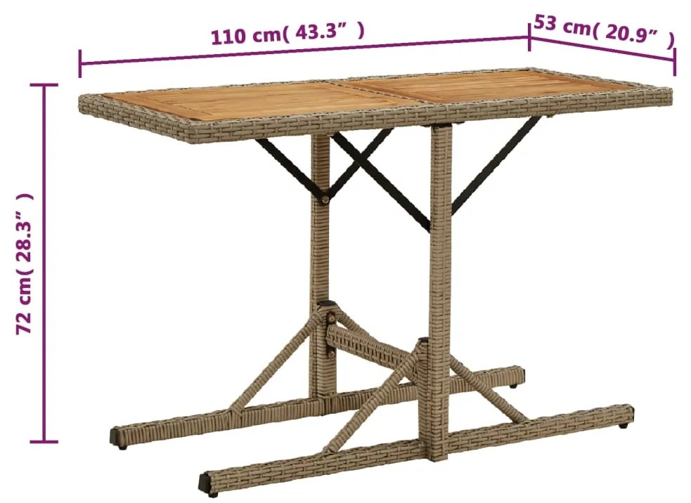 Mesa de jardim madeira de acácia maciça e vime PE bege