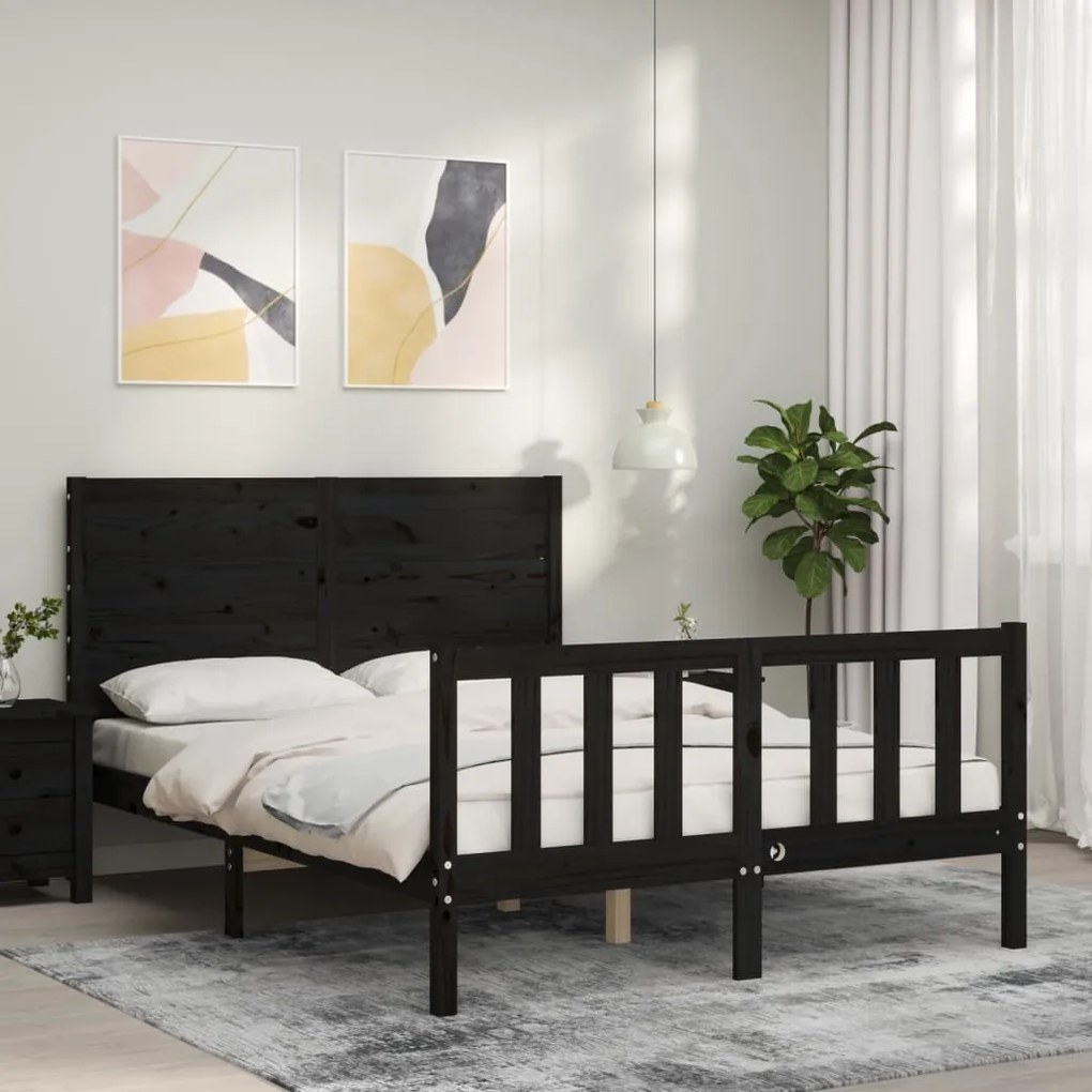 Estrutura de cama com cabeceira 140x200 cm madeira maciça preto