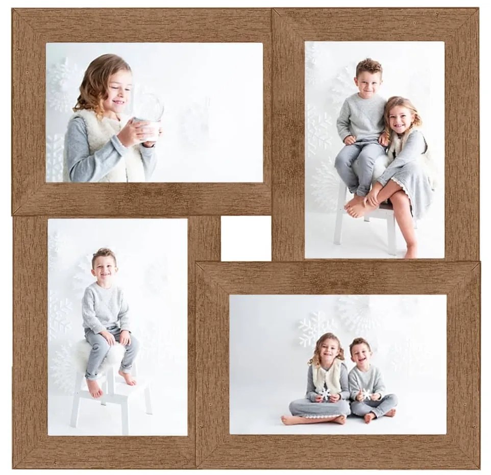 Moldura para 4x(13x18 cm) fotografias MDF castanho-claro