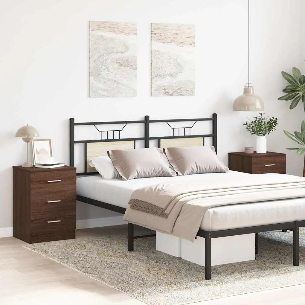 Mesa cabeceira 2pcs 38x35x56cm deriv. madeira carvalho castanho