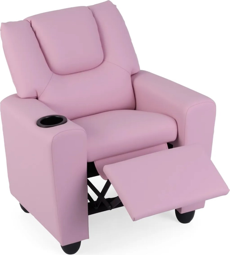 Poltrona reclinável para crianças em veludo, com porta-copos e apoio para os pés ajustável, para sala de estar ou área de jogos, a partir dos 3 anos R