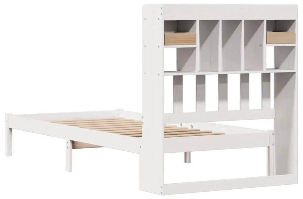 Cama com estante sem colchão 75x190 cm pinho maciço branco