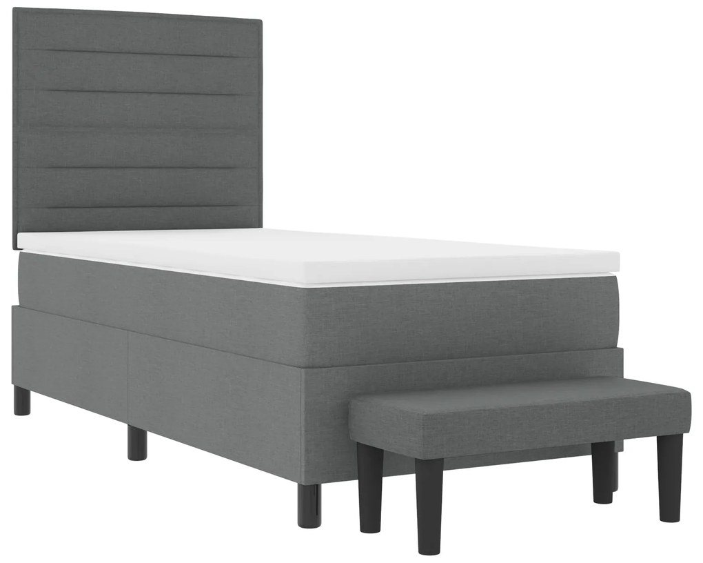 Cama Box Spring com Colchão e Banco Cinza Escuro 90x200 cm Tecido