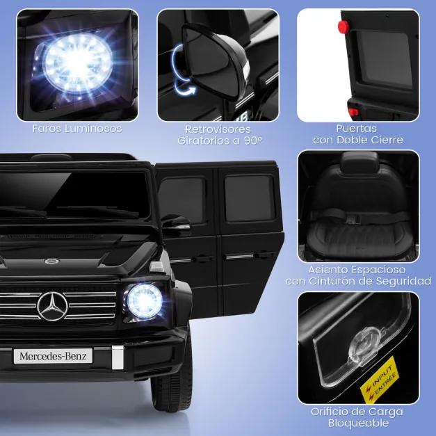 Carro Elétrico para Crianças 12V Mercedes-Benz G500 com Controlo Remoto 3 Velocidades Buzina Música e Luzes LED Preto