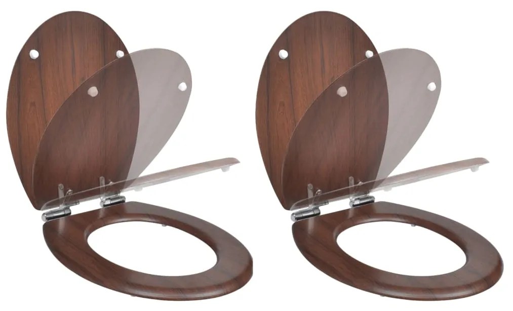 vidaXL Assentos de sanita com tampas de fecho suave 2 pcs MDF castanho