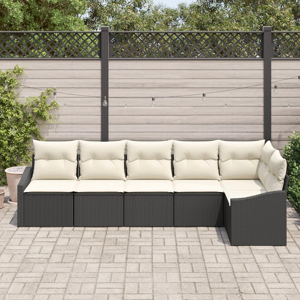 Conjunto de Jantar de Jardim de 6 Peças da com Almofadas Preto Vime PE
