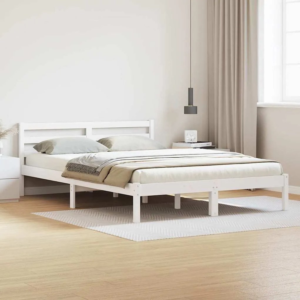 Cama com Cabeceira vidaXL Branca 140x220 cm Madeira Sólida Pinus