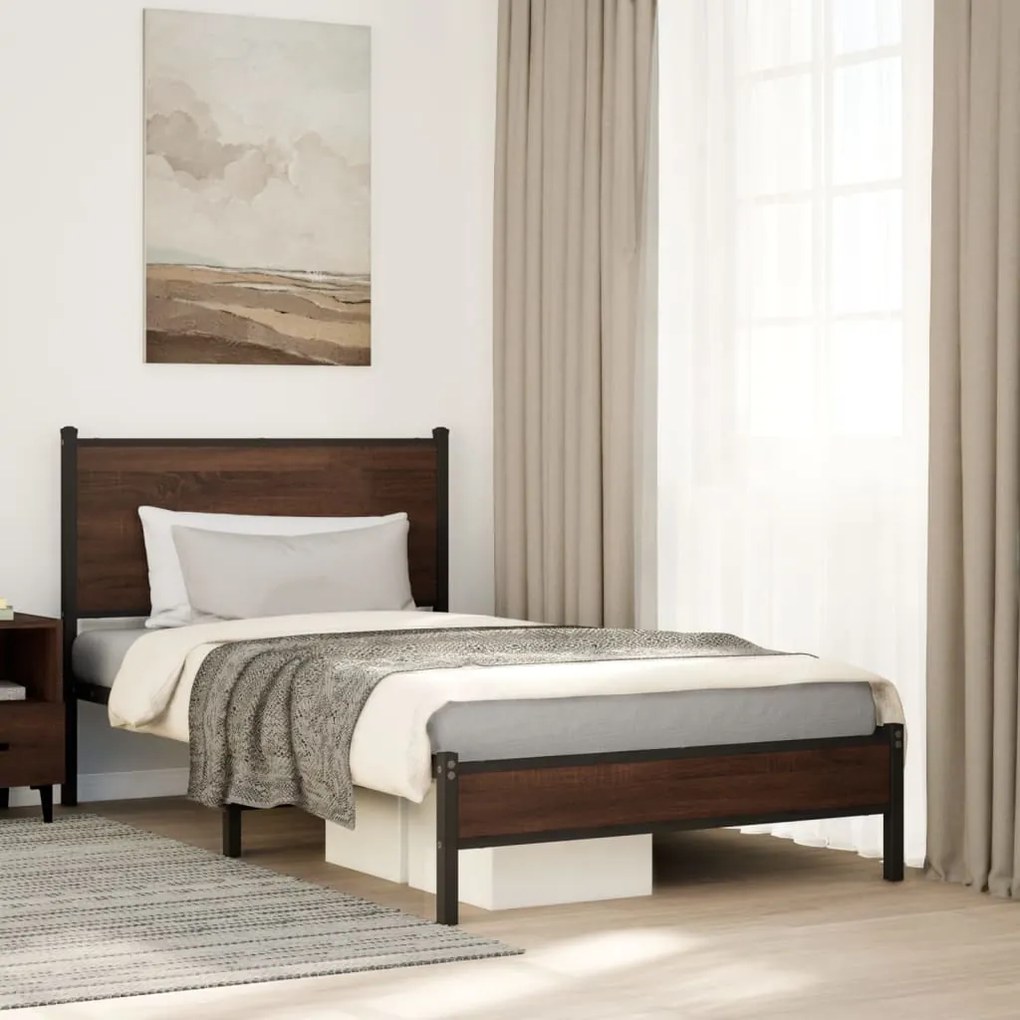 vidaXL Estrutura de cama sem colchão 100x200cm metal carvalho castanho