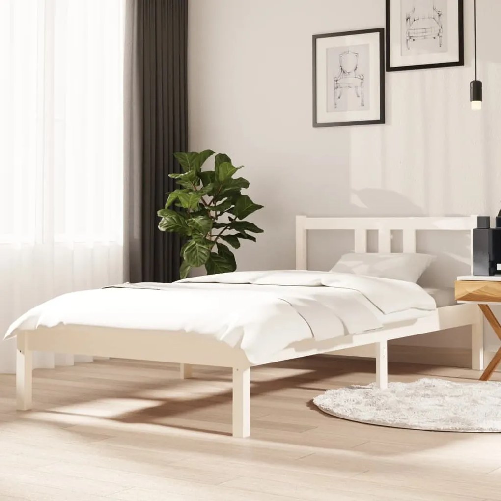 vidaXL Estrutura de cama solteiro 90x190 cm madeira maciça branco