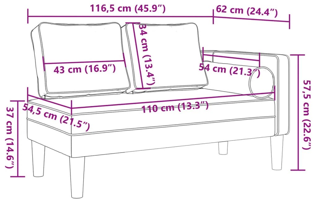 Chaise longue com almofadões veludo amarelo