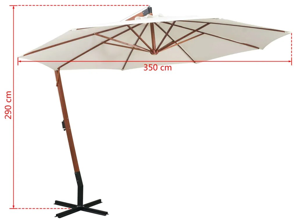 Guarda-sol suspenso com poste de madeira 350 cm branco