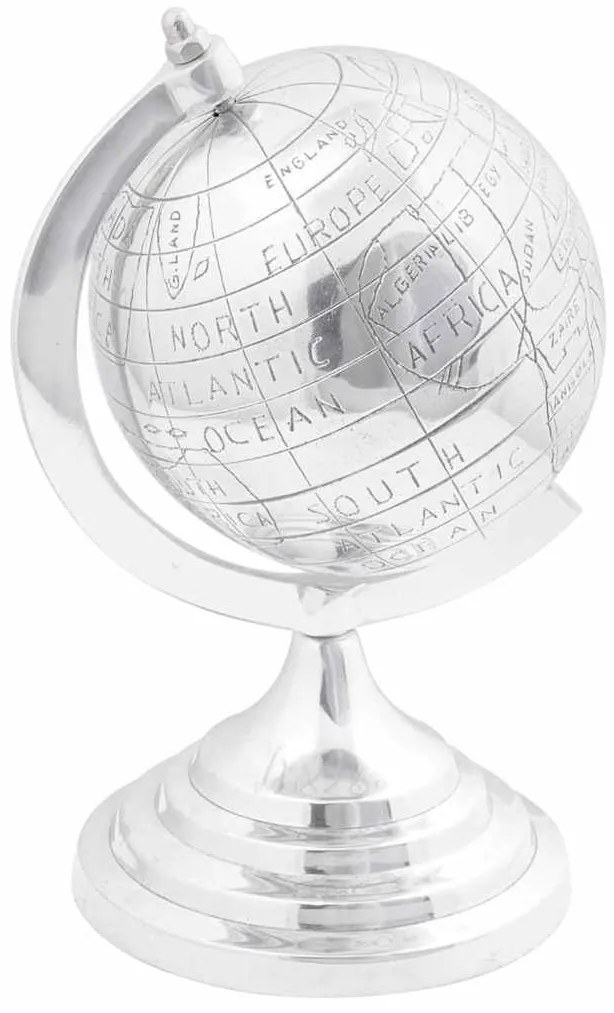 Escultura Globo Prateada 16.5x14x26 cm Alumínio