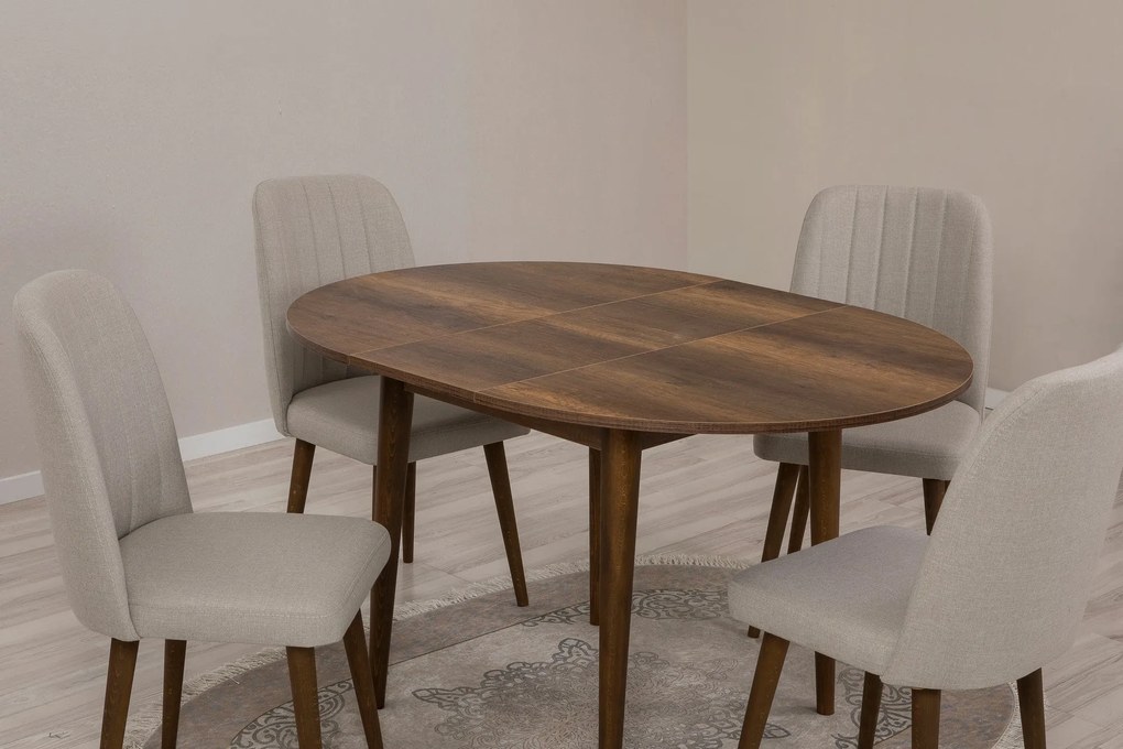 Conjunto de Mesa de Jantar Extensível e Cadeiras Vina – Nogueira e Cre