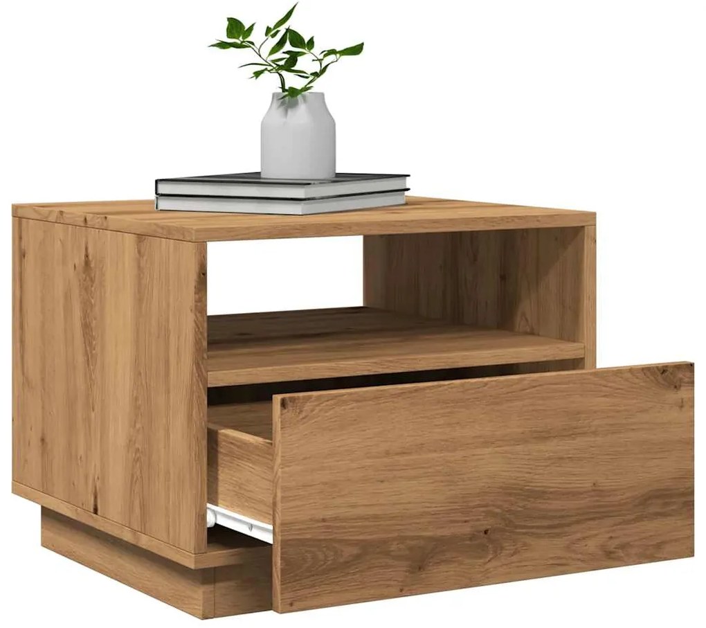 Mesa de centro com luzes LED 50x49x40 cm carvalho artesanal