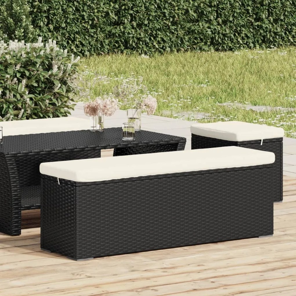 vidaXL Banco otomano com almofadão 110x30x40 cm vime PE preto